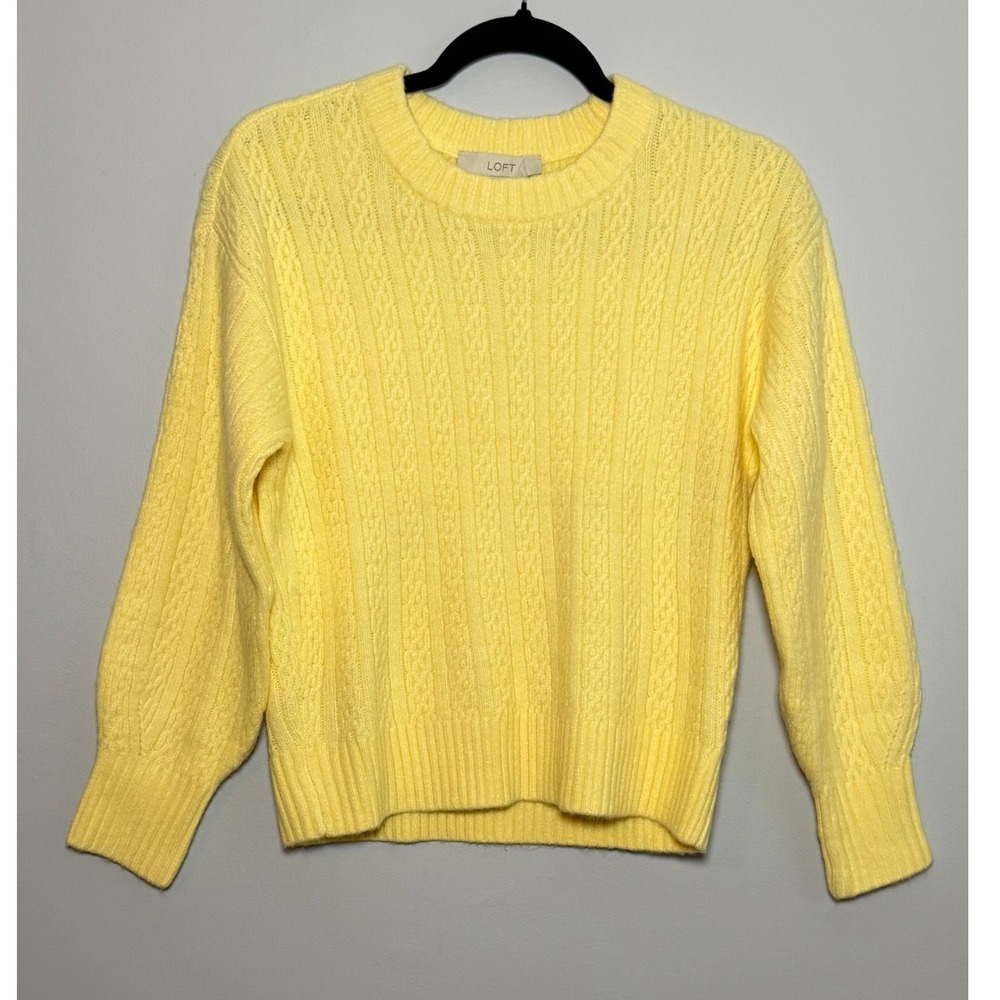 Loft Womens Yellow Cable Knit Crew Neck Sweater S 758549 NWT